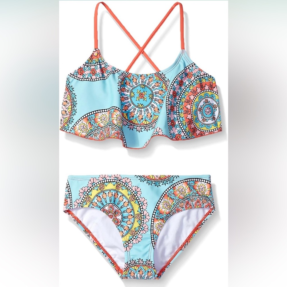 Kanu Surf Girls Alania Flounce Beach Sport 2-piece Swimsuit Size 14 NWT